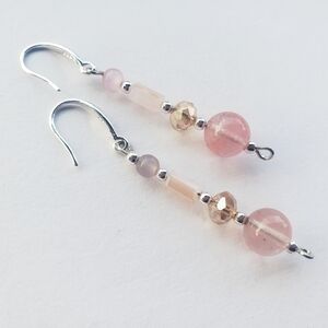 NWT 925 solid sterling silver DANGLE EARRINGS Rose Quartz GIFT FOR HER 2…